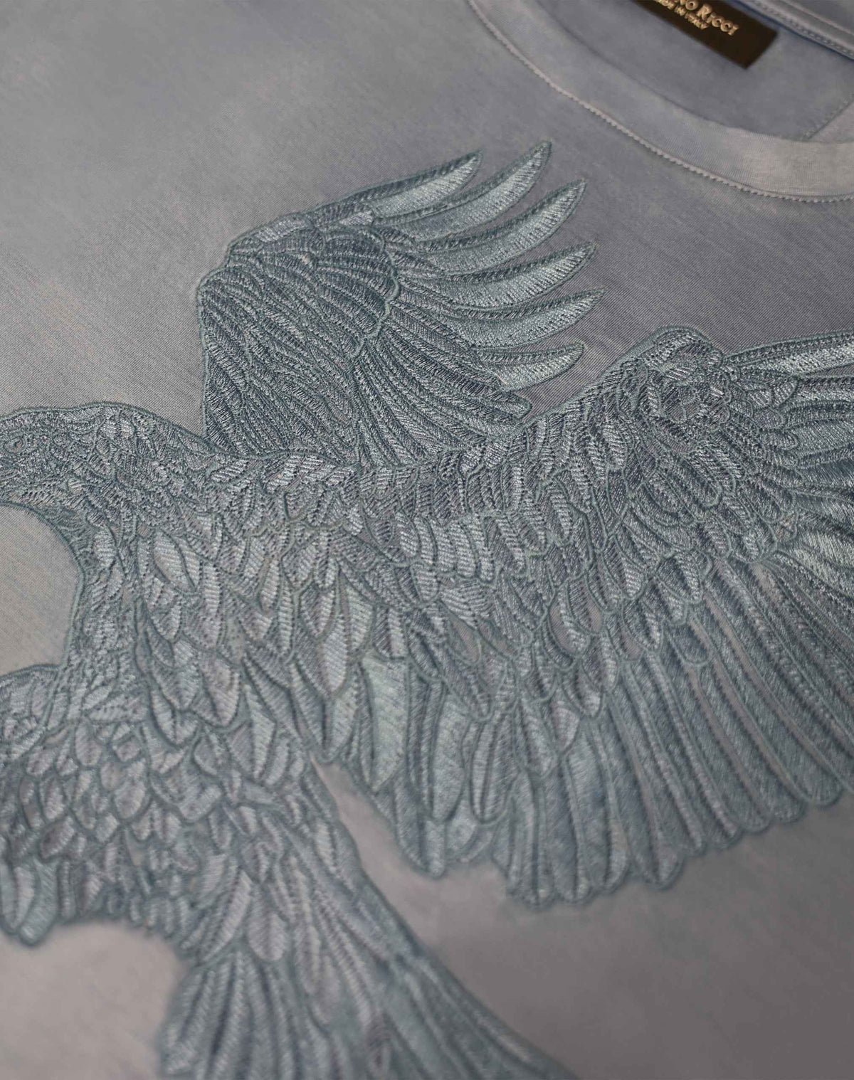 Stefano Ricci Silk Cotton T-Shirt Eagle Embroidery | Grey
