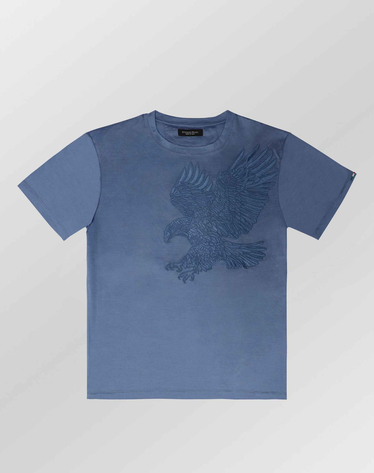 Stefano Ricci Silk Cotton T-Shirt Eagle Embroidery | Blue