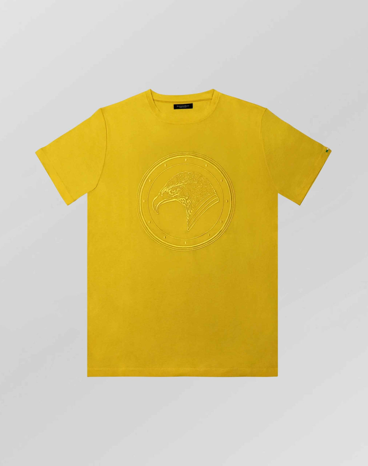 Stefano Ricci Silk Cotton T-Shirt with Eagle Embroidery | Yellow