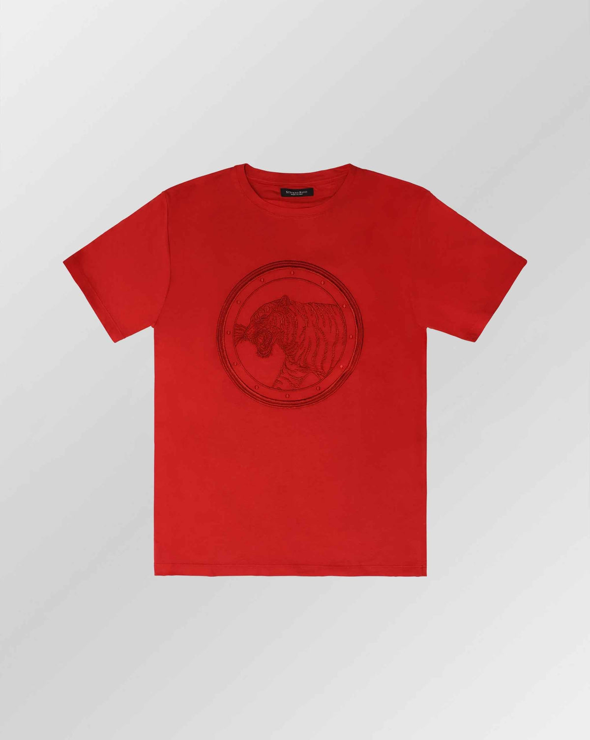 Stefano Ricci Silk Cotton T-Shirt Tiger Embroidery | Red