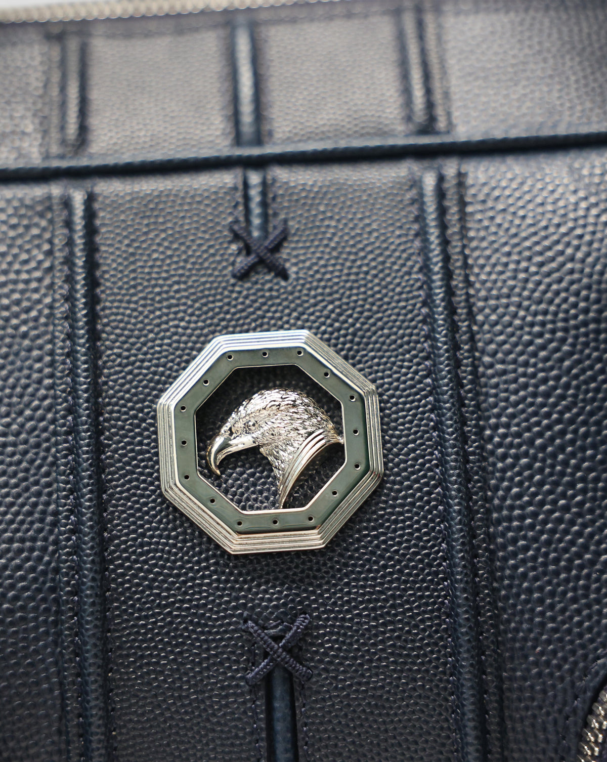 Stefano Ricci Grained Calf Leather Top Handle Briefcase with Front Zip Pockets Navy