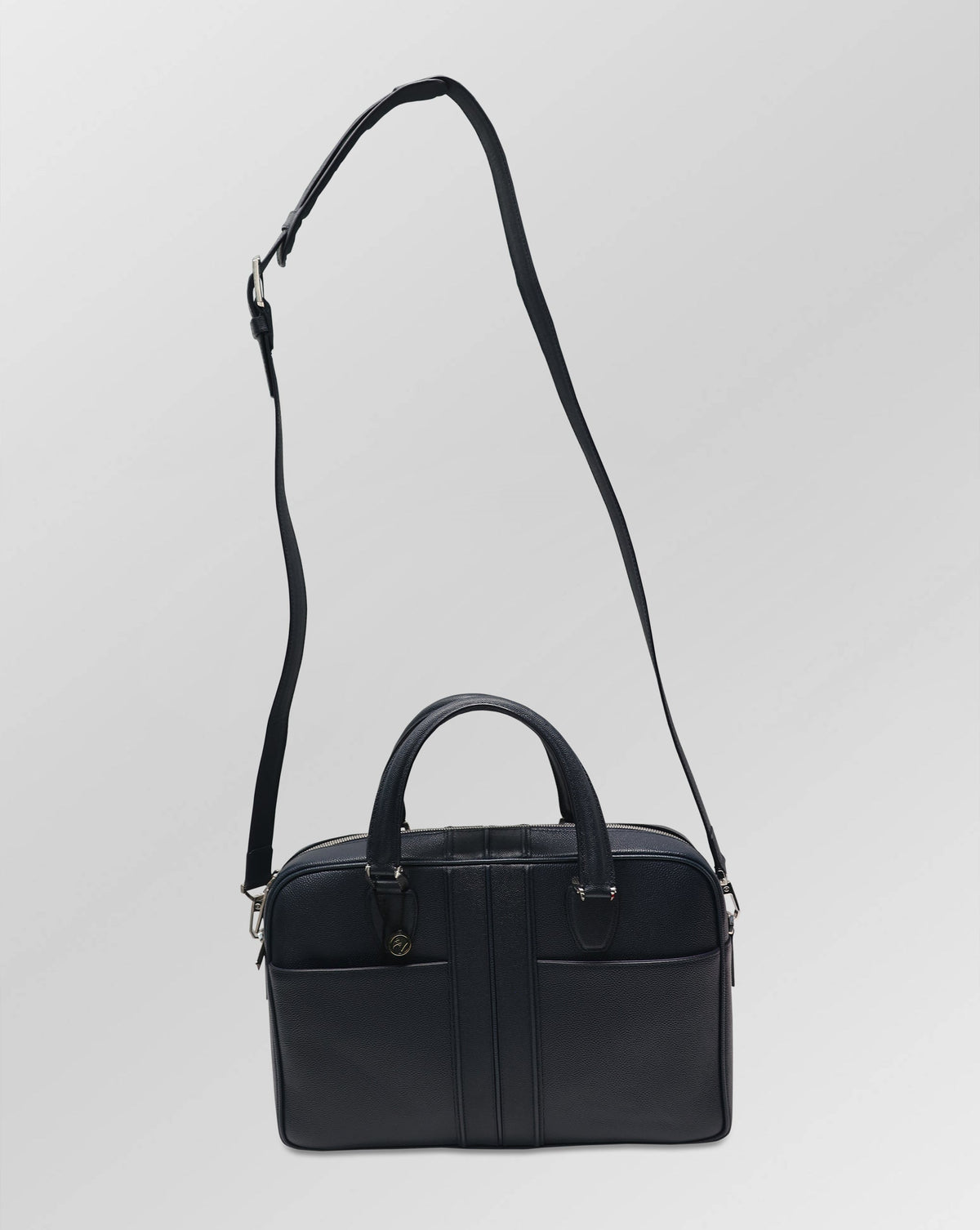 Stefano Ricci Grained Calf Leather Top Handle Briefcase with Front Zip Pockets Navy