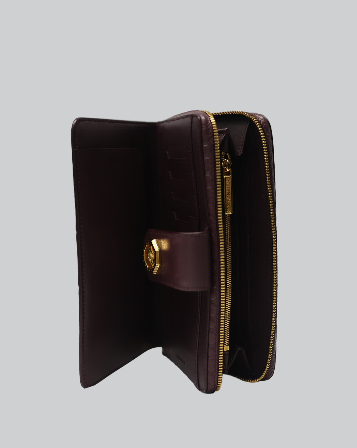 Stefano Ricci Burgundy Embossed Calfskin Zip Wallet - OneOffBtq.com