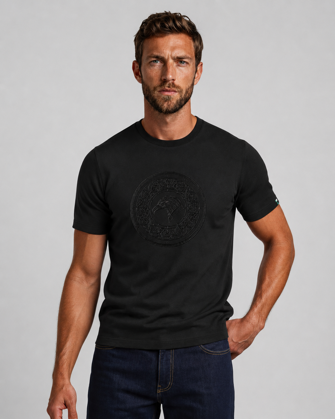 Stefano Ricci Silk Cotton T-Shirt Eagle Embossed