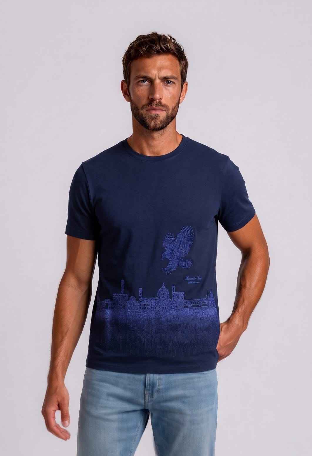 Stefano Ricci Silk Cotton T-Shirt Eagle Skyline (Copy)