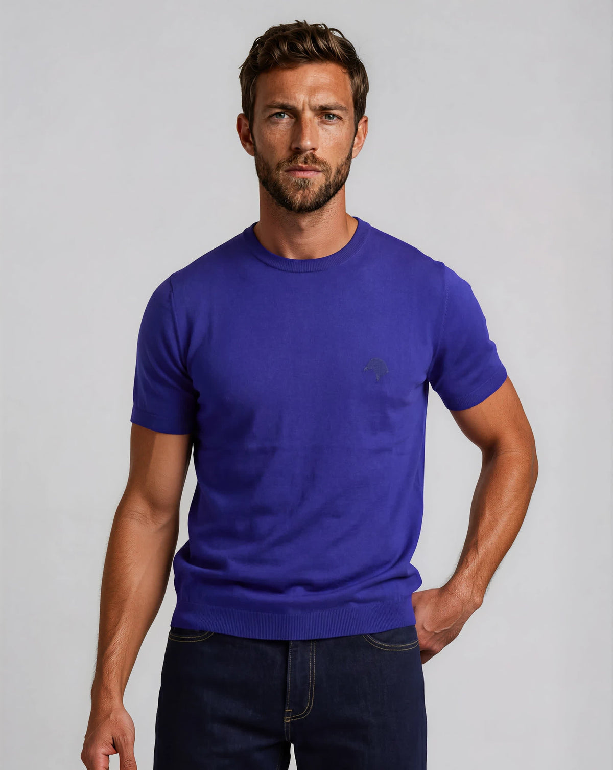 Stefano Ricci Silk Crewneck Short Sleeve Sweater Eagle Logo