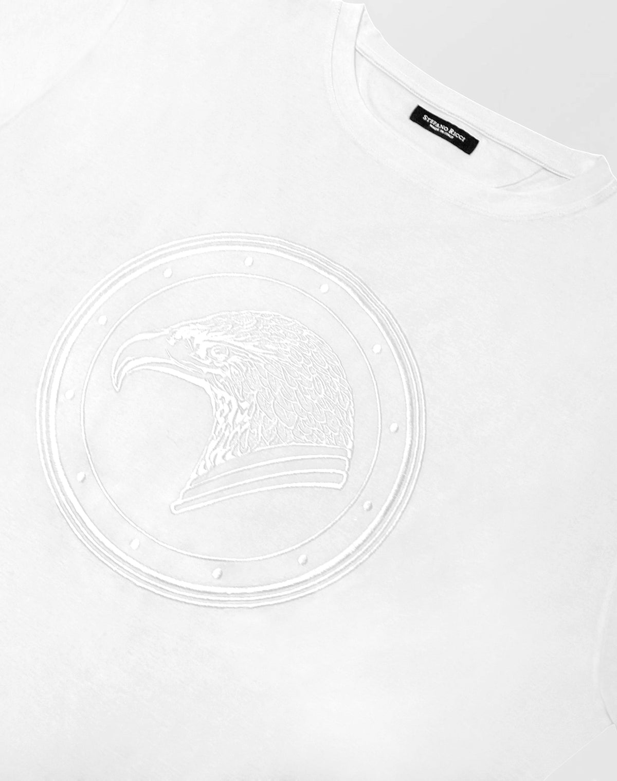 Stefano Ricci Silk Cotton T-Shirt with Eagle Embroidery | White