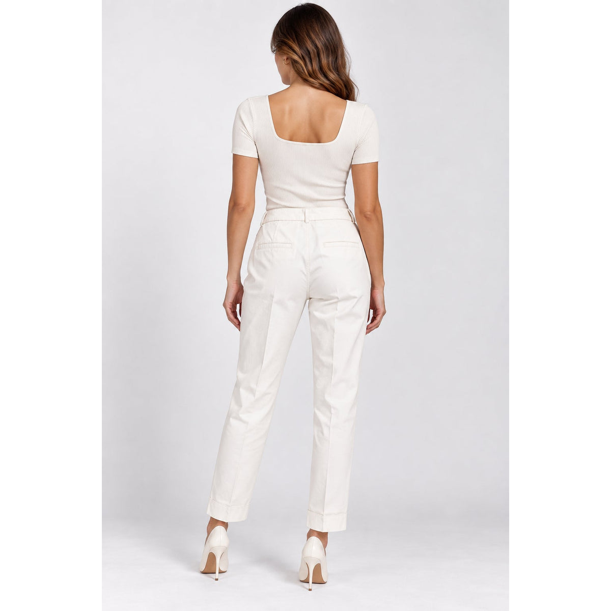 Peserico White High Waist Straight Leg Trousers Pants