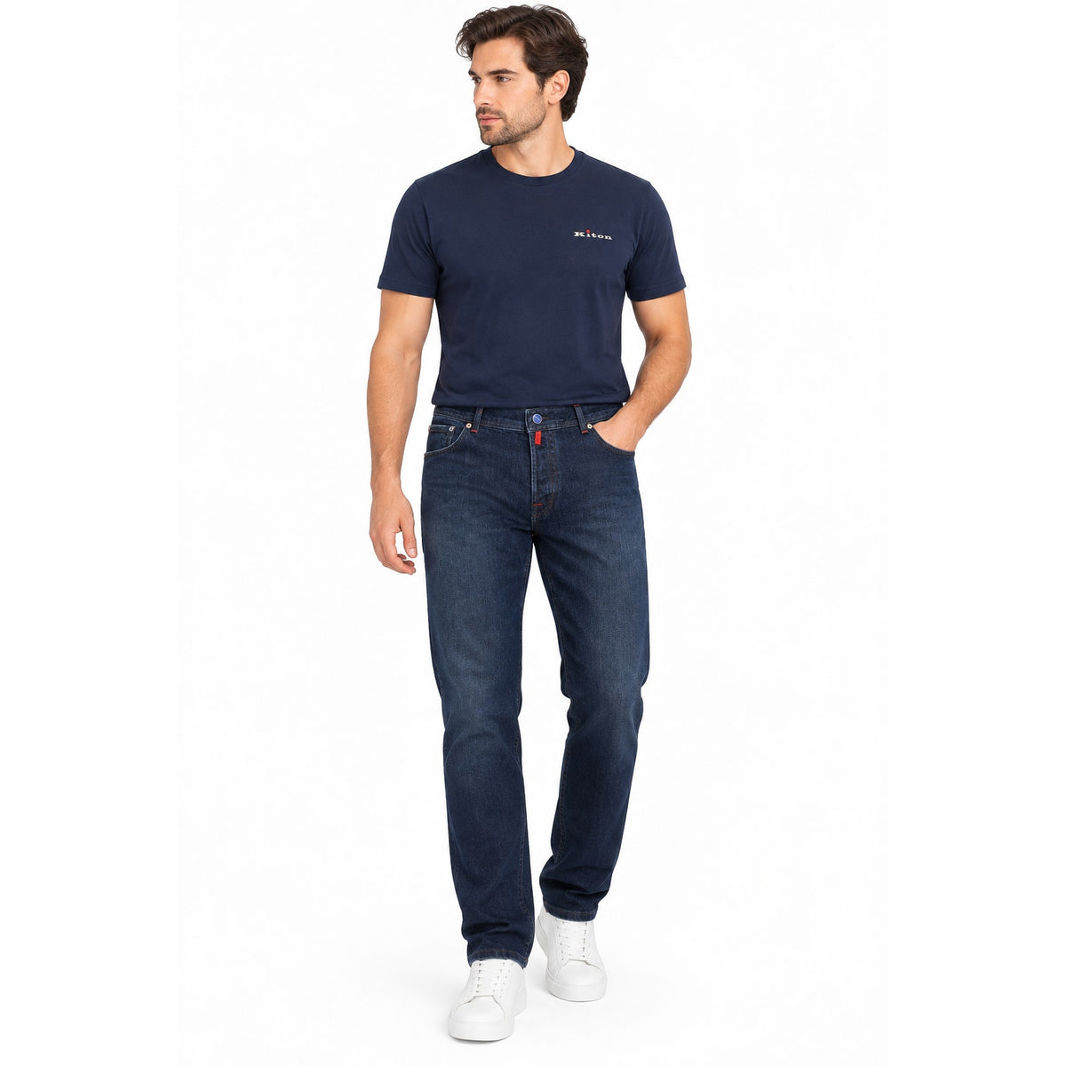 Kiton Indigo Blue Straight Leg Five Pocket Denim Jeans