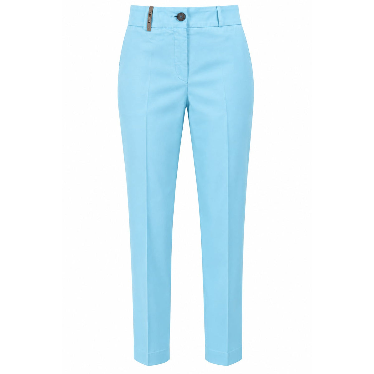 Peserico Light Blue Mid Rise Leather Trim Tapered Twill Trousers