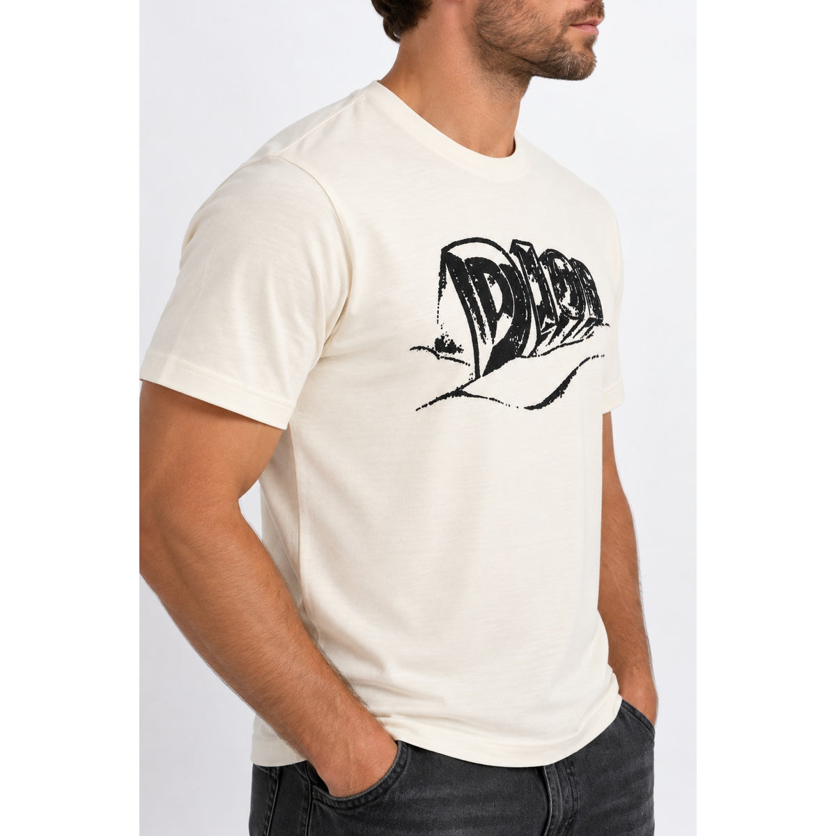 Dior White Short Sleeve Graffiti Short Sleeve T Shirt