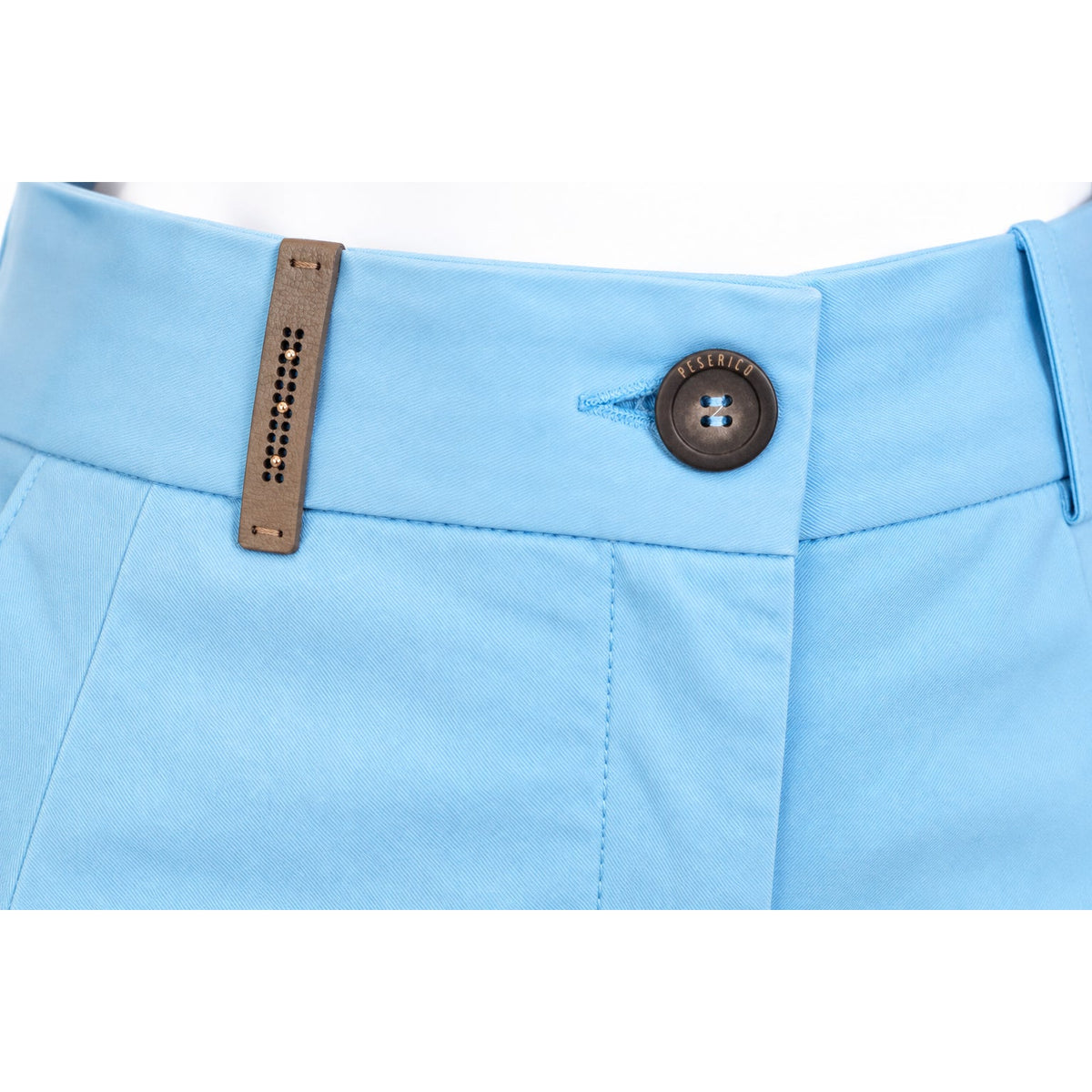 Peserico Light Blue Mid Rise Leather Trim Tapered Twill Trousers