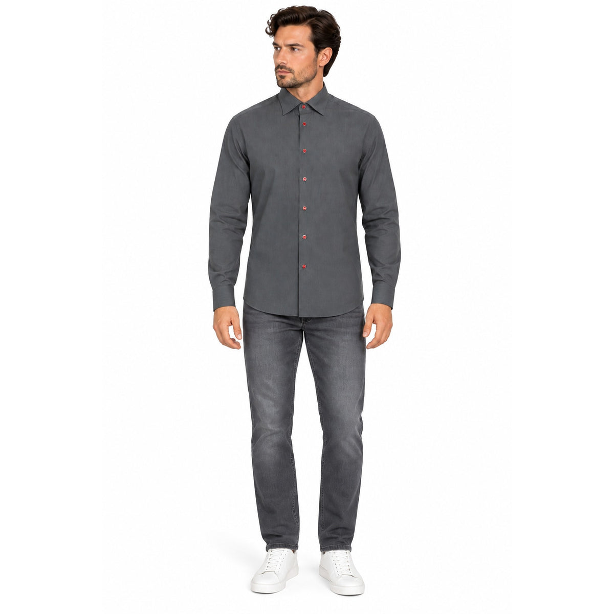 Kiton Gray Long Sleeve Button Up Denim Cotton Shirt