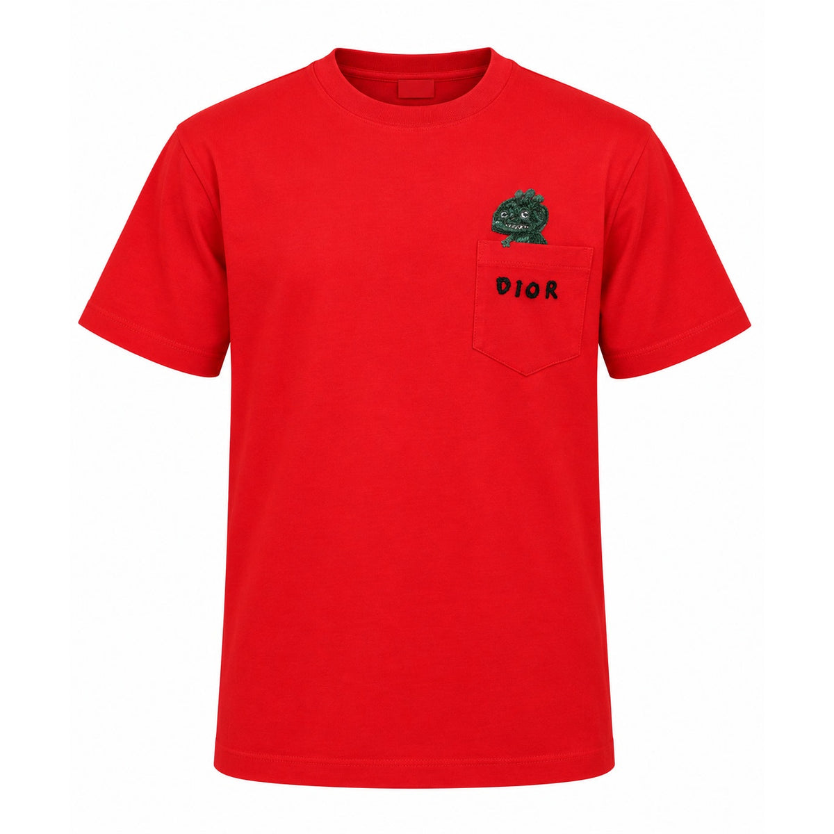 Dior Red Short Sleeve Cartoon Logo Graphic Pocket Tee