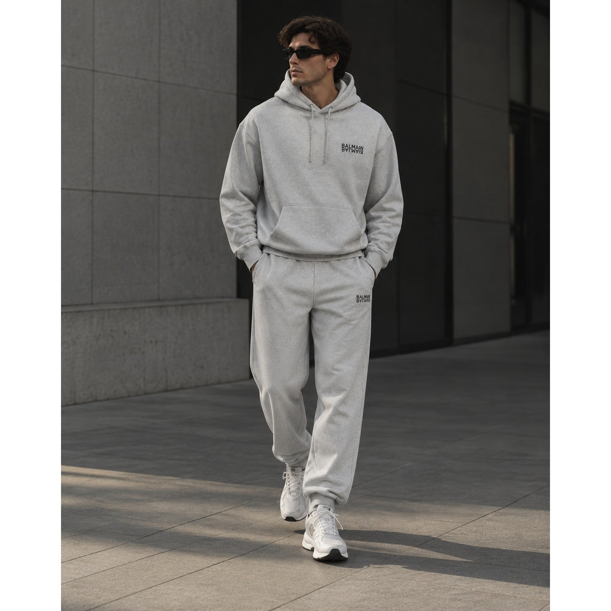 Balmain Gray Logo Printed Track Pants