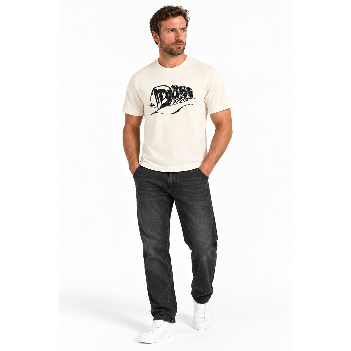Dior White Short Sleeve Graffiti Short Sleeve T Shirt